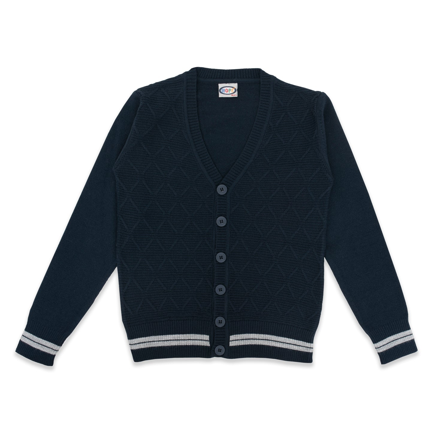 Striped Buttoned Diamond Pattern Cardigan - HopeKids